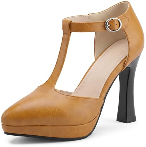 Mandel tå pumps T-rem dam plattform höga klackar stil vintage elegant bekväma klädda skor storlek 34–50