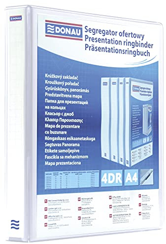 Display Ringbinder DONAU PP A4/4RD/16 White/Document Archiving/Type-A4/4RD/16 / Kind-Ofertowy/Pockets-2 Wewnętrzne, 2 Zewnetrzne, 1 Grzbietowa/Material-Cardboard/pp/Colour-White/Format-A4