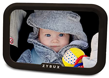 ZYBUX – Rear Facing Car Seat Baby Mirror | Shatterproof Back Seat Child Car Mirror | Safest Infant Car Mirror with Black Frame