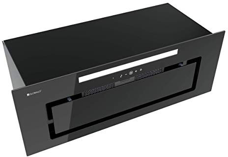 GLOBALO Campana extractora de cocina encastrable, ventilador plano, con iluminación, ancho 59,6cm, 4 niveles de potencia, vidrio templado y acero, Clase Energética B Loteo 80.4 Plus Negro