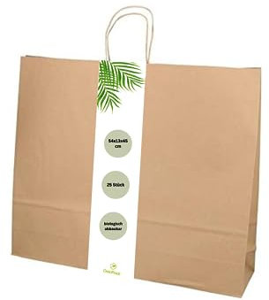DeinPack Umweltschonende Papier Tragetaschen groß I Papiertüten Geschenktüten Papiertragetaschen biologisch abbaubar, kompostierbar I 25 x braune Papier Tüten 54 x 13 x 45 cm