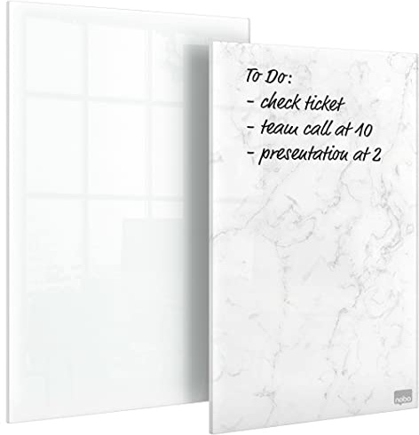 Nobo Whiteboard Mini, Anteckningsblock i Glas, Avtorkningsbara med Tavelsudd, Ramlösa, Passar Hemma/På Kontoret, 230 x 152 mm, Inkluderar Whiteboardpennor, Vit/Marmorerad, 1915601