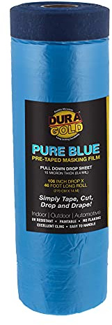 Dura-Gold 106 Wide x 46' Long Roll of Pure Blue Pre-Taped Masking Film,