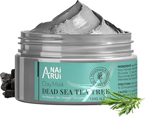 ANAiRUi Maschera di fango all'albero del tè del Mar Morto, maschera di argilla per la cura della pelle con carbone attivo e olio dell'albero del tè per donne e uomini, 120g