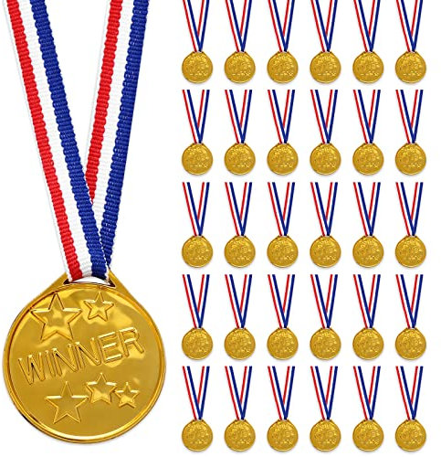 Yolev 30 Stück Medaillen Kinder Gold Kunststoff Gewinnermedaillen Medaille Kinder Sportspielwettbewerb Talentshow Rechtschreibung Bienenturnen Partygeschenke Dekorationen Gewinnerpreis