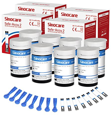 200 pcs Blood Sugar Test Strips&200 Lans for Sinocare Safe Accu2 Glucometer | Diabetes Test Strips for Safe Accu2, Sinocare Test Strip