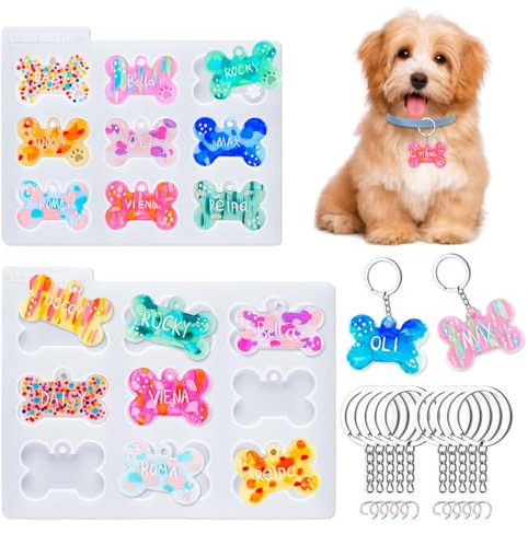 Let's Resin Pet Tags Epoxy Resin Molds, Resin Keychain Molds with 10 Key Rings and 10 Jump Rings