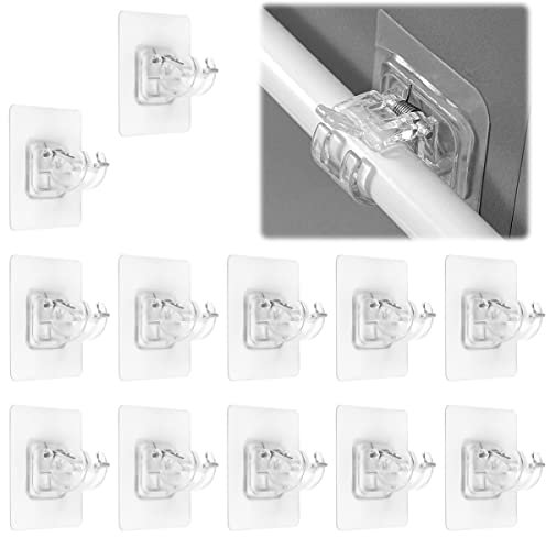 Self-Adhesive Curtain Rod Holders, Towel Hooks, Mounting Rod Holder - No Drilling for Bedroom, Kitchen, Bathroom - Pack of 12