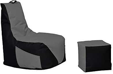 Momiralland Gaming Sitzsack - mit Lehne - Beanbag -mit Reißverschluss - BodenKissen Sessel In- & Outdoor geeignet - Gaming mit PC Xbox & PlayStation (Schwarz - Anthrazit, Sitzsack + Hocker)