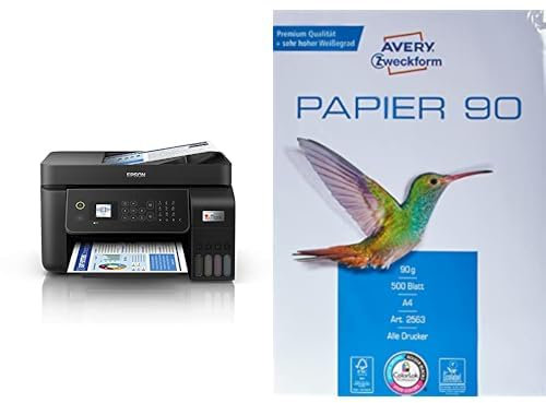 Epson EcoTank ET-4800 4-in-1 Tinten-Multifunktionsgerät & Avery Zweckform 2563 Drucker-/Kopierpapier (500 Blatt, 90 g/m², DIN A4 Papier, hochweiß, für alle Drucker) 1 Pack