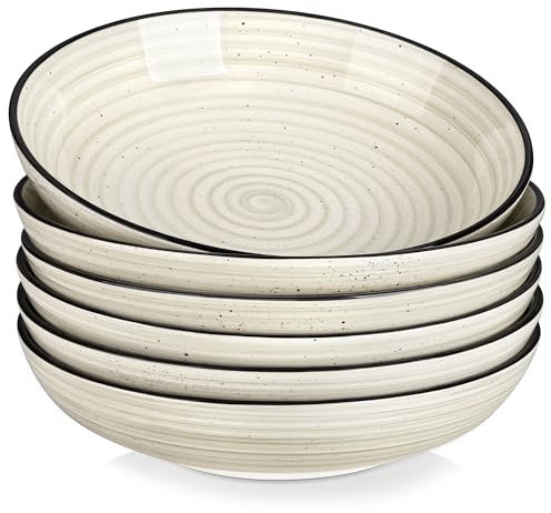 vancasso BONBON Juego de 6 Platos Hondos de Cerámica, 1500 ml Cuencos de Sopa, Platos Sopa, Cuencos Grandes para Pasta, Ramen, Ensalada, apto para Lavavajillas, Microondas y Horno, Vajilla Beige