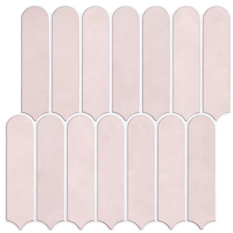 Commomy 10 Pcs 3D Pink Peel and Stick on Tiles - 11'8 x 11'8 Matt UrltraLight PVC Long Fish Scale Self Adhesive Wall Tiles for Kitchen, Bathroom, Living Room, Bedroom, RV