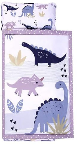 Sac de Couchage Chaud pour Enfants avec Oreiller Amovible, Tapis de Sieste Pliable pour Filles et Garçons, Couverture de Sieste avec Double Fermeture Eclair pour Camping (Dinosaures âge de Glace)