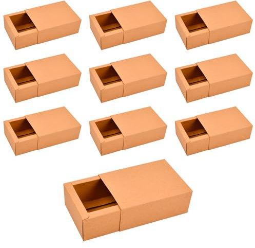Geschenkboxen aus Pappe, 10 Stück Pappschachteln mit Deckel, Faltschachteln für Geschenke, Kleine Kartonboxen aus Kraftpapier, Geschenkkarton für Hochzeit Party Weihnachten, 11×8×4 cm
