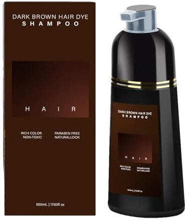 Champú de color marrón oscuro para cabellos grises, champú de color instantáneo, tinte para el cabello en minutos, color natural y duradero, 500 ml