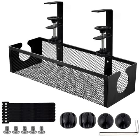 Organisateur de Câbles sous Bureau Noir, Chemin de Câbles sans Perçage, pour Bureau, Maison (Noir)