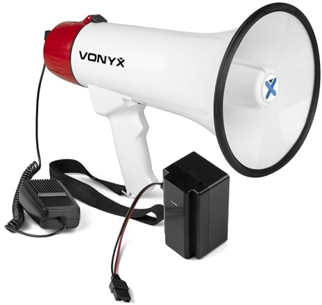 VONYX MEG045 Portable Megaphone Loudhailer Bullhorn Megaphone with Rechargeable Battery, 45W Output, Bluetooth, Siren, Recording/Playback, USB/MicroSD Inputs, CB-Style Microphone