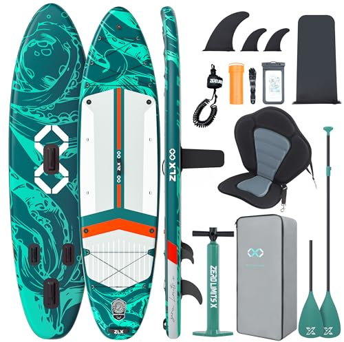 ZLX Aufblasbares Touren SUP Board 350cm mit Sitz - Anfängerfreundlich für Familien, Anti-Rutsch Deck, 3-lagiges militärisches PVC, Stabil für Seen/Flüsse/Tandem Paddling