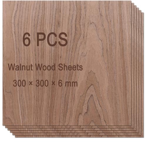 SHUESS 6er Sperrholzplatten 300 x 300 x 6 mm – Natürliche Walnuss Multiplex Platte für Laserschneiden DIY Bastelholz Sperrholz – Glatte Sperrholzplatte für Modellbau Brandmalerei Malerei Holzarbeiten