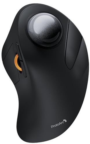 ProtoArc Souris Trackball Bluetooth Sans Fil Index, EM03 NL Souris Ergonomique Rechargeable à Boule, Connexion Multi-Appareils 2.4G et Double Bluetooth pour PC, Mac, Travail de Bureau Windows, Noir