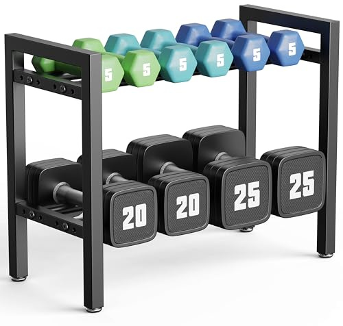 Rastrelliera per manubri a 2 livelli, 50,8 cm, spaziatura regolabile, capacità 181,4 kg, per manubri Kettlebell Home Gym (solo rack)