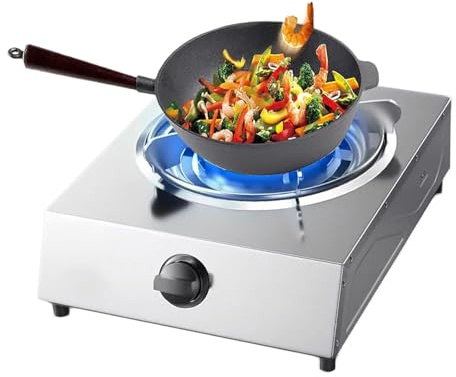 THEGA Fornello A Gas da 5,2 KW, Nove cavità, Fuoco Alto, Piano Cottura A Gas Singolo, Piano Cottura A Gas in Acciaio Inox con Accensione Automatica, con Protezione Antispegnimento(NG)