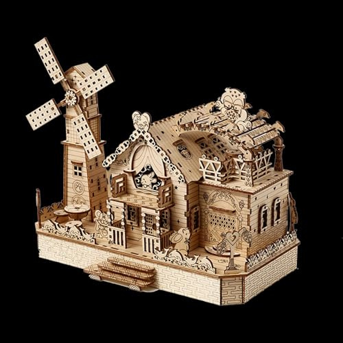 UpGLeuch 3D-träpussel vuxna med ljus, modellbyggsats trä, gör-det-själv 3D-arkitektur modellbygge trä, vintage 3D träbyggsats heminredning skrivbordsleksak vuxna och barn