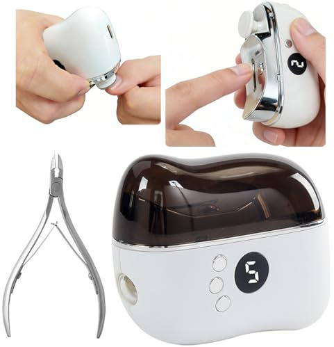 Kit 3-en-1 : lime électrique + coupe-ongles, lampe UV, 3 vitesses, silencieux. Avec bac à poussière et embouts pour polir les ongles. Idéal pour ongles épais/fragiles, mains/pieds, toute la famille