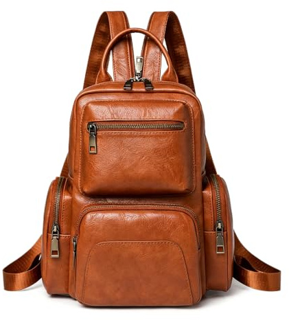 Kvinnor Vintage PU läder Mini Convertible ryggsäck, Multi-ficka liten Casual Daypack Satchel axelvaska för daglig användning,Brown