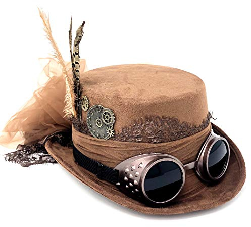 STORM BUY ] Steampunk Style Women/Men Top Hat Metallic Scientist Time Traveler Halloween Costume Cosplay Hat For Adult