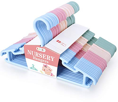 Grucce Infanzia,36 Grucce per Bambini Antiscivolo,Durevoli Grucce in Plastica,Vestiti per Bambini di Stoccaggio,Appendini Multicolore per Pantaloni Cappotto Gonna,27,5cm,blu/verde/rosa/champagne