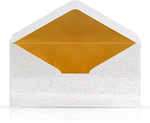 10 Briefumschläge Briefkuverts Weiß mit Gold Metallic Innenfutter Nassklebung 110 x 220 mm für Grußkarten Gutscheine Geldgeschenke Einladungsumschläge