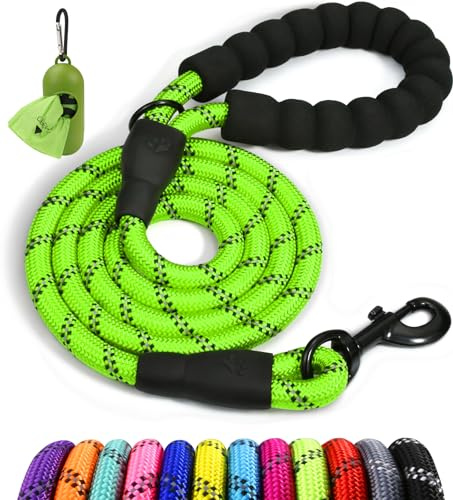 Taglory Rope Dog Lead with Soft Padded Handle – Reflective Rock Climbing Rope Lead for Medium and Large Dogs 120 cm 1.2 cm Neon Green