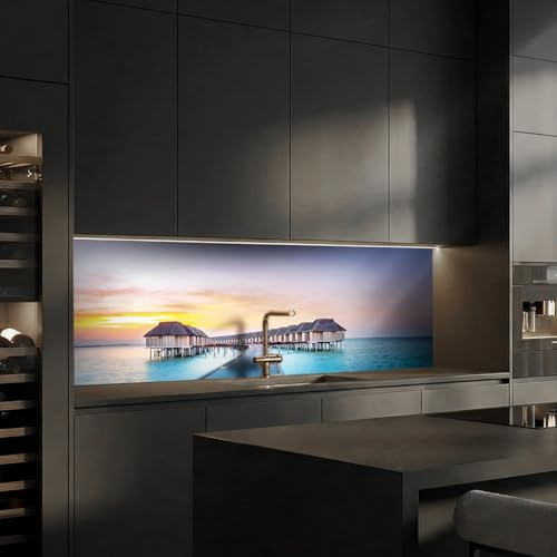 Dedeco Köksvägg motiv: strand V5, 3 mm aluminiumplattor som stänkskydd, köksvägg, kompositplatta vattentät, inklusive UV-lack glänsande, alla underlag, 260 x 60 cm