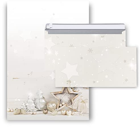Logbuch-Verlag 10 ark julbrevpapper A4 + 10 kuvert silver vit ädel – julpapper motivpapper set med kuvert
