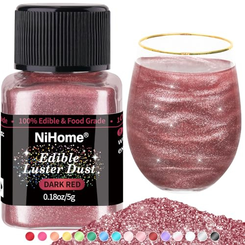 NiHome Edible Luster Dust Glitter Powder Metallic Food Decorating Sprinkle Glimmery Brew Dust for Drink Wine Beverage Cake Dessert Home Bakery Restaurant Vegan Allergen-Free (5g/0.18oz, Dark Red)