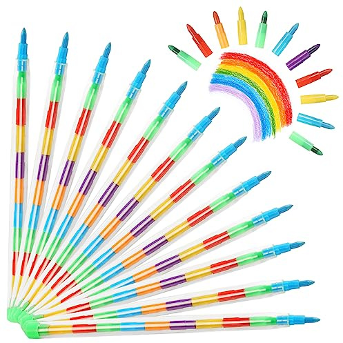 Vicloon Wachsmalstifte, 12 Stück Stapelbare Buntstifte Kinder, Baustein Buntstifte 11 Farben, Kinder Malstifte Spielzeug für Kinder Malerei Geschenk Büro Schulbedarf
