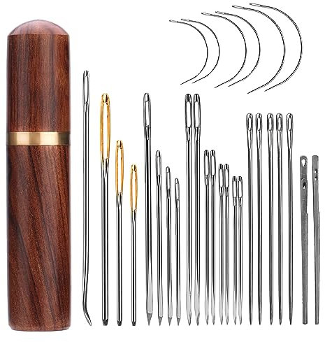 Aiguilles à coudre en cuir, 34 aiguilles à coudre à la main très résistantes avec étui, aiguilles à broder en cuir comprenant 2 aiguilles de laçage en cuir pour le rembourrage, l'artisanat du cuir