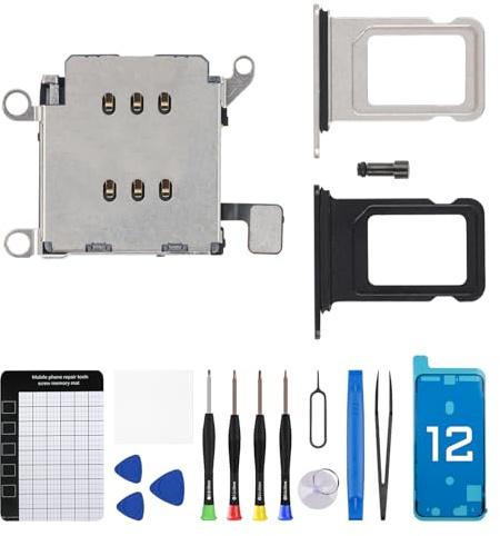 Risidamoy for iPhone 12 Dual SIM Card Reader Flex Cable with Black and Silver SIM Double Card Slot Tray Holder Adapter Replacement with Sim Ejector Repair Tool Fix Kit A2172 A2402 A2403 A2404
