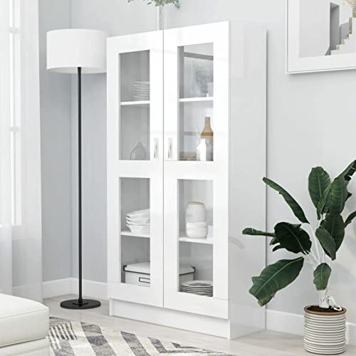 NITCA Vetrina Soggiorno Moderna, Espositiva, Armadietto con 2 Ante e 4 Scomparti, Libreria Bianco Lucido 82.5x30.5x150 cm