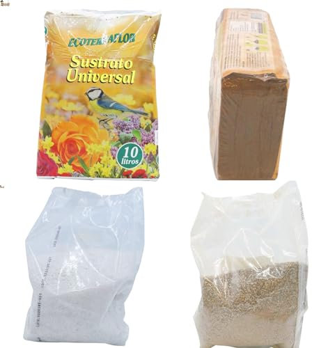BricoLoco.com Sustrato (30 lts), perlita (5 lts), vermiculita (5 lts), Fibra Coco (10 lts). Tierra drenante Plantas. Drenaje aireado. Evita podredumbre raíces (Sustrato+Perlita+Vermiculita+Coco)