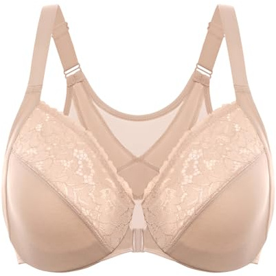 DELIMIRA Women's Front Closure Posture Lace Bras Beige 40DD