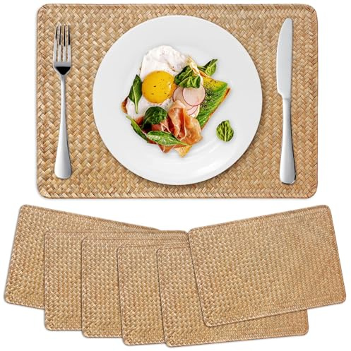 6 Piezas Manteles Individuales Rectangulares de Mimbre, Manteles Individuales Marino Natural para Mesa de Cocina