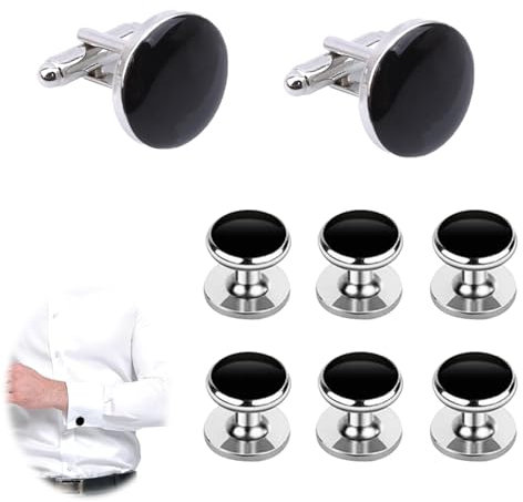 8PCS Dress Shirt Studs Black Elegant Shirt Buttons Cufflinks Accessories Classic and Formal Black Cufflinks for Men Best Gift Suitable for Banquet, Wedding, Ceremony and Business