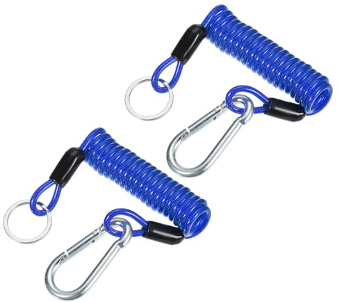 PATIKIL Cavo Emergenza Rimorchio 3Ft, 2Pz Cavo Sicurezza Freno Emergenza Rimorchio Cinghie Cavi Traino a Molla Filo a Spirale con Clip per Interruttore Emergenza Rimorchio RV Blu