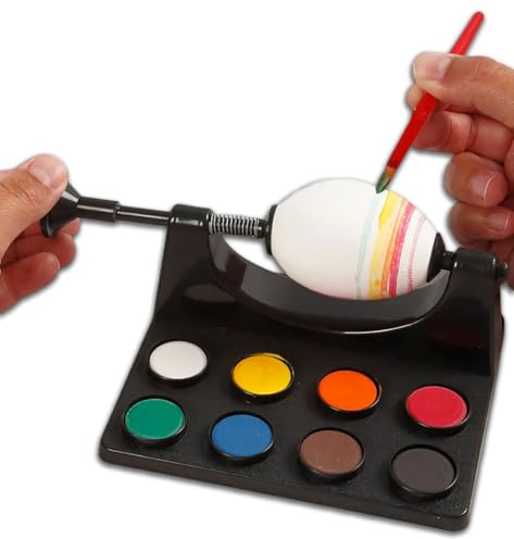 Quickdraw Easter Egg Painting Kit with Rotating Holder Stand & 8 Paint Colours Brush Craft Set for Kids Adults – Egg Decorator Spinner Tool for Easter Crafts Decorating Eggs Hunt Activity Kit