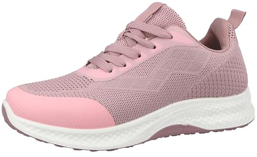 Women's Knit Athletic Trainers Breathable Mesh Lace Up Shoes (Pink, UK Footwear Size System, Adult, Women, Numeric, Medium, 5)