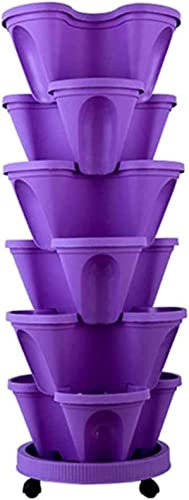 Vaso da fiori verticale a 6 ripiani in plastica, impilabile, per erbe e giardino verticale, a torre salvaspazio (viola)