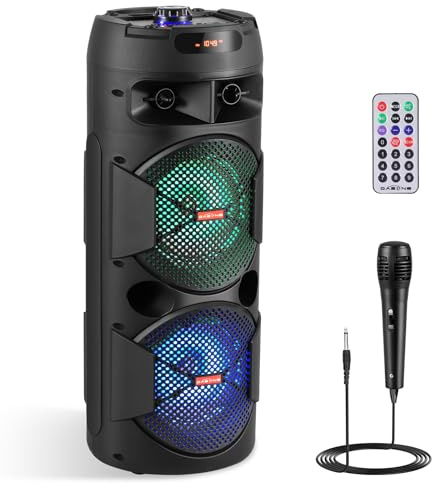 ZYMY Party Speaker with Microphone and Light, 6.5'' Big Loud Bluetooth Speaker Wireless, Portable PA System Support Kareoke Machine, Remote, FM, TWS, AUX, USB for Party Home Outdoor Black