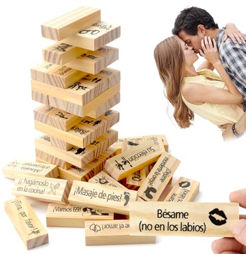 Hlayshing Juego Erótico Español Torre de Madera 48 Piezas,Juegos Eróticos,Bloques Apilables de Torre de Pasion Juego,Juegos Sexuales de Parejas Adultos Español,Regalos para Una Cita Nocturna